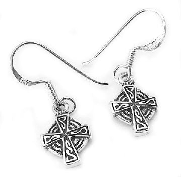 Sterling Silver Celtic Knot Sun Cross Dangle Earrings - Silver Insanity