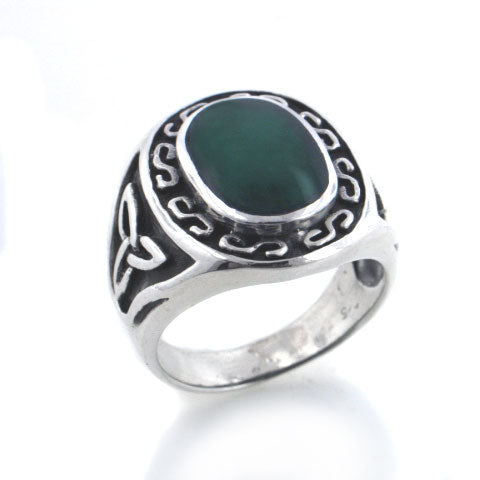 Mens Celtic Sterling Silver Agate Inlay Ring - Silver Insanity