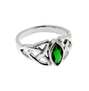 Sterling Silver Scottish Celtic Knot Emerald-Green Glass Ring - Silver Insanity