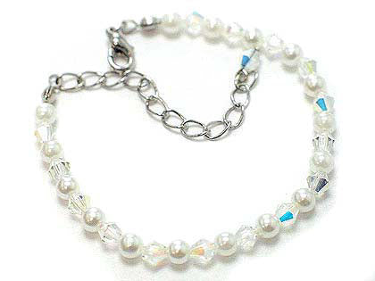 Crystal and Simulated Pearl Adjustable Bracelet 6" to 7.5" - Silver Insanity