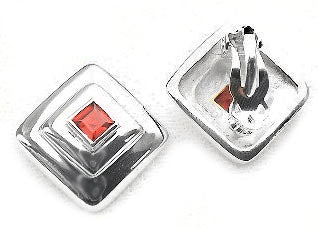 Sterling Silver 5mm Square Red Garnet Clip On Earrings - Silver Insanity