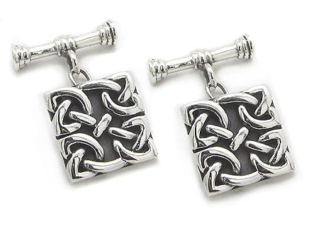 Square Celtic Knot Chain and Bar Cufflinks Sterling Silver Cuff Links - Silver Insanity