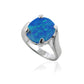 Large Oval Created Blue Opal Solitaire Sterling Silver Ring - Silver Insanity