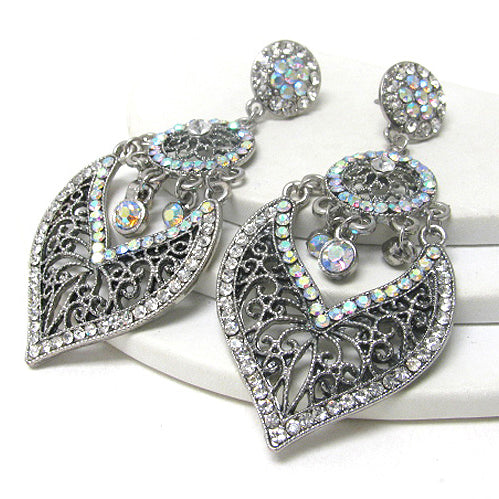 Large Antique Style Filigree Dangle Post Earrings - Silver Insanity