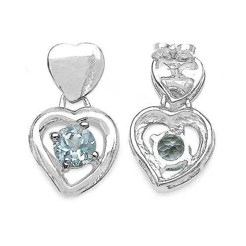 Blue Topaz Sterling Silver Hearts Post Stud Earrings - Silver Insanity