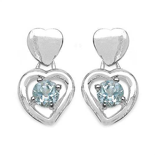 Blue Topaz Sterling Silver Hearts Post Stud Earrings - Silver Insanity