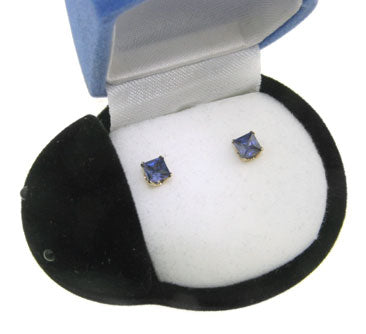 Simulated Tanzanite 10K Yellow Gold Stud Earrings Boxed - Silver Insanity