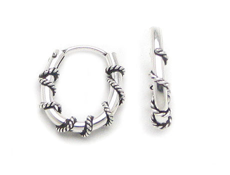 Tiny Oblong Roped Hoops Wrapped Sterling Silver Huggie Hoop Earrings - Silver Insanity