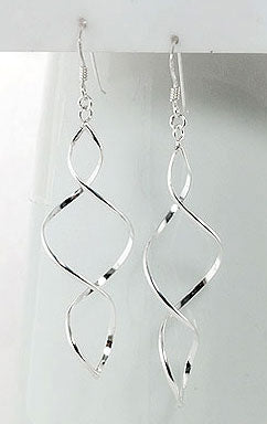 Long Twisted Spiral Icicle Anti-Tarnish Sterling Silver Hook Earrings - Silver Insanity