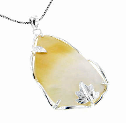 Large Natural Mother of Pearl Shell Teardrop Leaf Sterling Silver Pendant - Silver Insanity