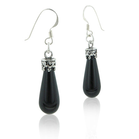 Pestle Black Onyx Tapered Column Teardrop Sterling Silver Earrings - Silver Insanity