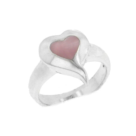 Pink Mother of Pearl Shell Valentine Heart Sterling Silver Ring - Silver Insanity