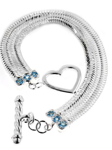 Sterling Silver Mesh Chain Blue Topaz Toggle Bracelet - Silver Insanity