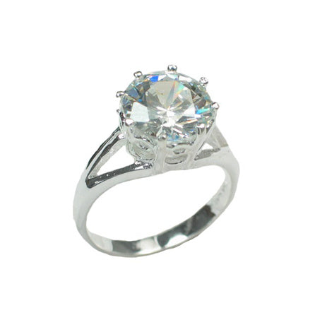 Brilliant White CZ Solitaire 10mm Round Sterling Silver Engagement Ring - Silver Insanity