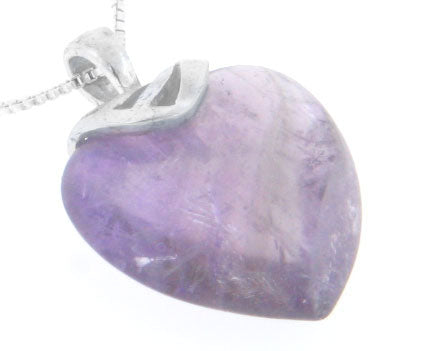 Sterling Silver Genuine Amethyst Heart Pendant Necklace - Silver Insanity
