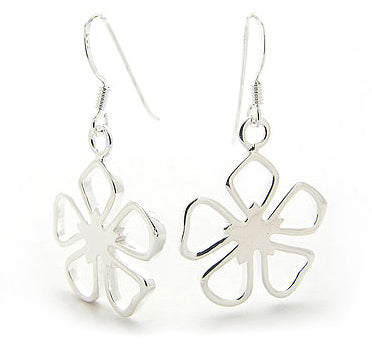 Dangling Open 5-Petal Sterling Silver Flower Hook Earrings - Silver Insanity