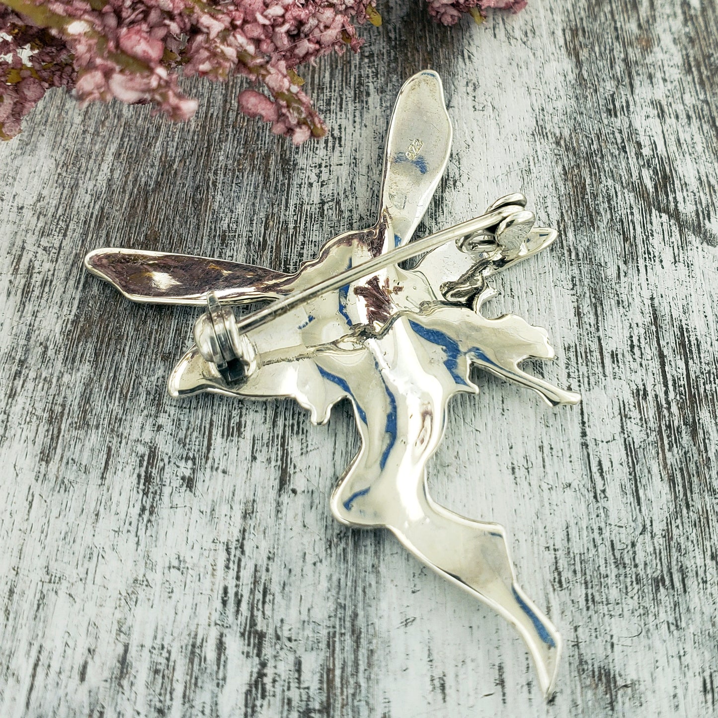 Sterling Silver Large Detailed Fairy Faery Pin Brooch