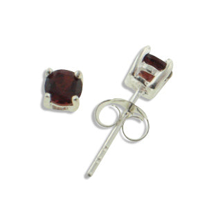 Small Genuine Natural Round Red Garnet Sterling Silver Studs Post Earrings - Silver Insanity
