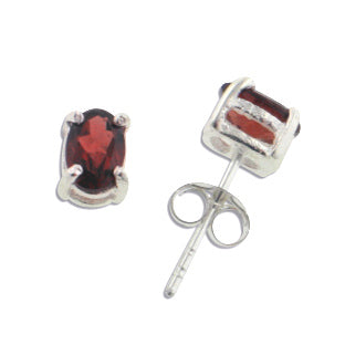 4x6mm Oval Genuine Red Garnet Sterling Silver Post Stud Earrings - Silver Insanity