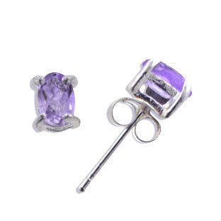 4x6mm Sterling Silver Oval Light Purple Genuine Amethyst Post Stud Earrings - Silver Insanity