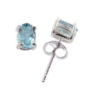 Sterling Silver and 5x7mm Oval Sky Blue Topaz Post Stud Earrings - Silver Insanity