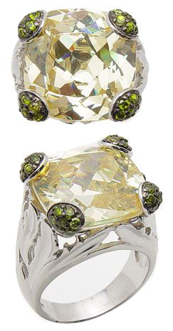 Gift Boxed Unique Sterling Silver 16mm Round Yellow CZ Ring - Silver Insanity