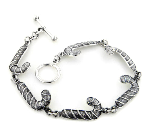 Sterling Silver Candy Cane Christmas Link Toggle Bracelet 8" Long - Silver Insanity