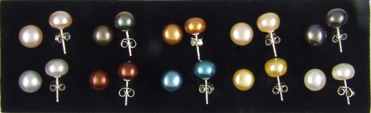 10 Pairs of Cultured Freshwater Pearl Sterling Silver Earrings Gift Boxed Set - Silver Insanity
