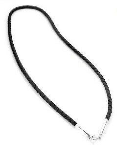 Sterling Silver Black Leather 16" Cord Chain Necklace - Silver Insanity