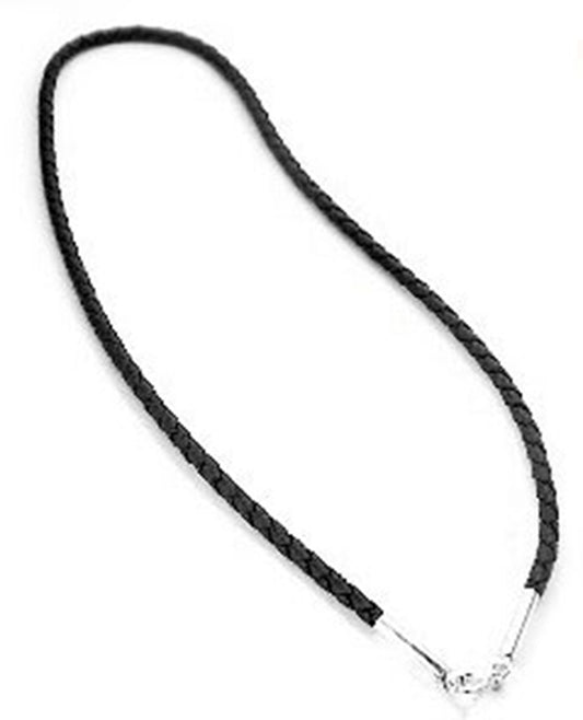 Sterling Silver Black Leather 20" Cord Chain Necklace - Silver Insanity