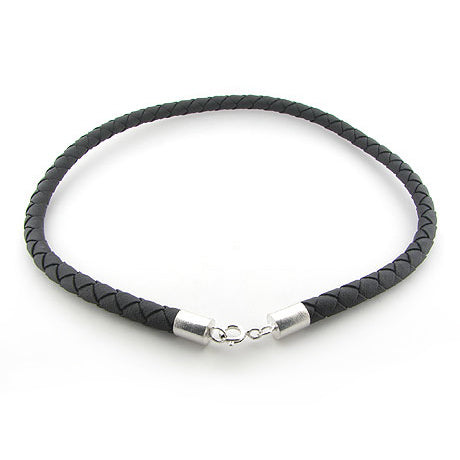 6mm Sterling Silver Black Leather 20" Cord Chain Necklace - Silver Insanity