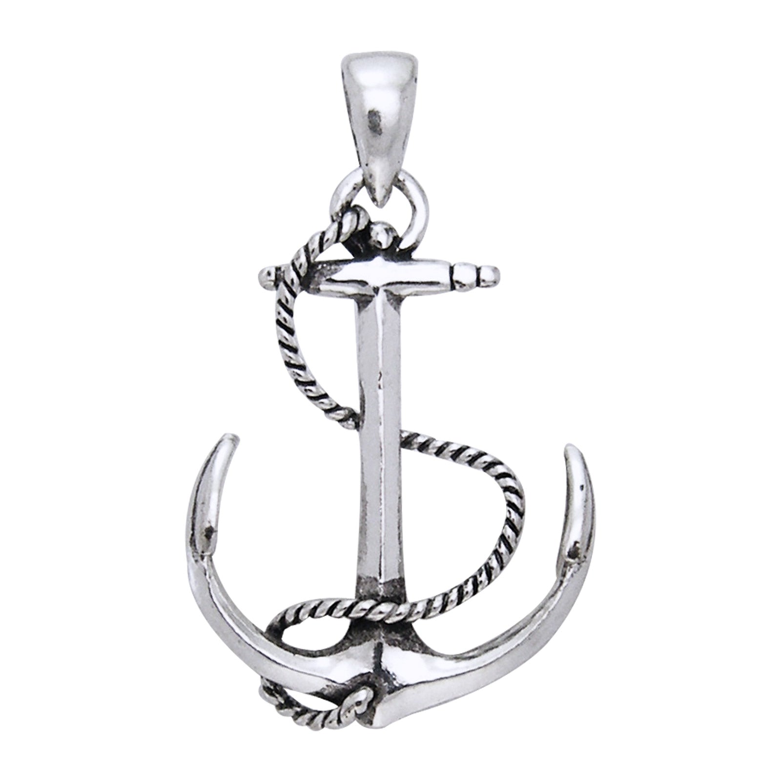 Rope Wrapped Anchor Sailor Navy Sterling Silver Pendant - Silver Insanity