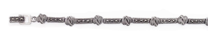 Braided Bar and Knot Marcasite Sterling Silver Bracelet, 7" - Silver Insanity
