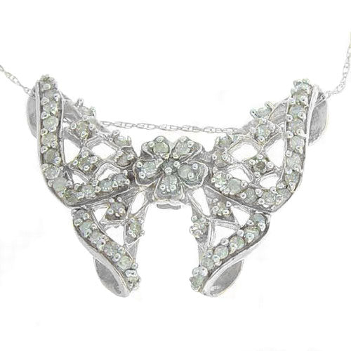 2/3cttw Genuine Diamond Butterfly 10K White Gold Pendant with 16" Chain Necklace - Silver Insanity