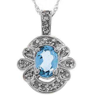 1cttw Blue Topaz & Diamond White Gold Pendant Necklace - Silver Insanity