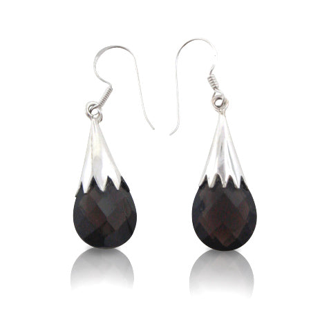 Large Faceted Smoky Quartz Briolette Drop Earrings - Sterling Silver - Silver Insanity