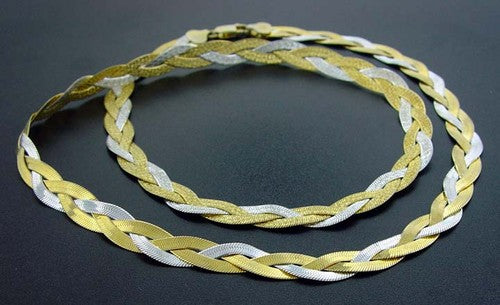 Sterling Silver Braided Herringbone Two Tone Necklace - Silver Insanity