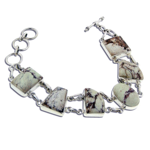 Brown Picture Jasper Sterling Silver Toggle Bracelet 8" - Silver Insanity