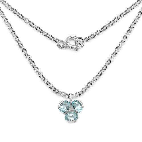 Blue & White Topaz Sterling Silver Pendant Necklace - Silver Insanity