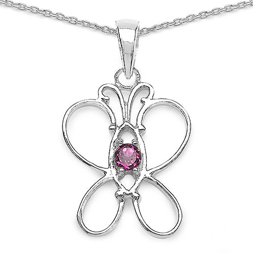 Pink Topaz Gemstone Sterling Silver Butterfly Pendant Necklace - Silver Insanity