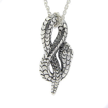 Long Sterling Silver Coiled Snake Serpent Charm Pendant - Silver Insanity