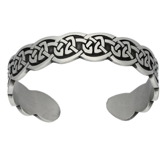 Narrow Engraved Cuff of Celtic Knots Pewter Adjustable 7" Bracelet - Silver Insanity