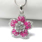 Plumeria Flower Bright Pink with Crystal Pendant White Gold Plated Necklace 16" - Silver Insanity