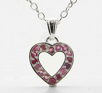 Genuine Ruby Heart Pendant Sterling Silver 16" Necklace - Silver Insanity