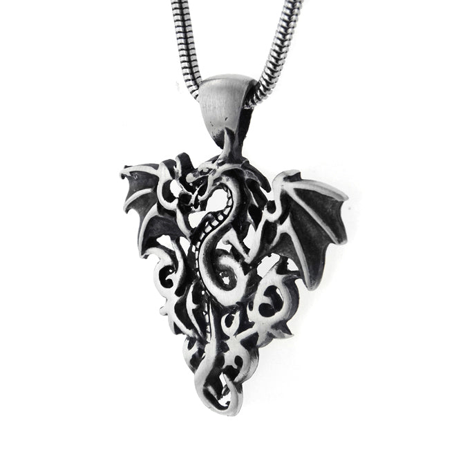 Fire Breathing Medieval Dragon Pendant Necklace with 20" Snake Chain - Silver Insanity