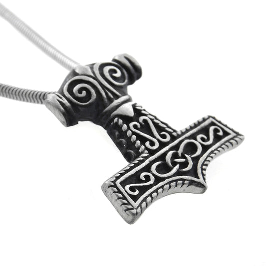 Viking Thor's Hammer Pewter Pendant Necklace with 20" Snake Chain - Silver Insanity