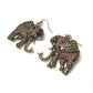 Quilted Indian Elephant with Crystal Antiqued Goldtone Hook Earrings - Silver Insanity
