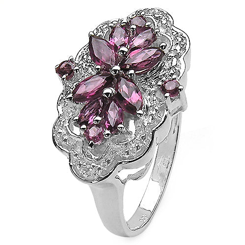 Genuine Rhodolite Garnets and White Topaz Sterling Silver Ring - Silver Insanity