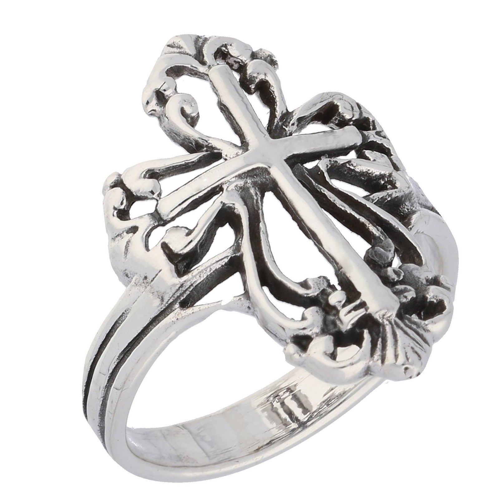 Sterling Silver Victorian Style Open Cross Ring - Silver Insanity