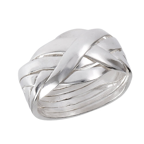 Large Sterling Silver 6-Band Weave Puzzle Ring Size 6 - Silver Insanity